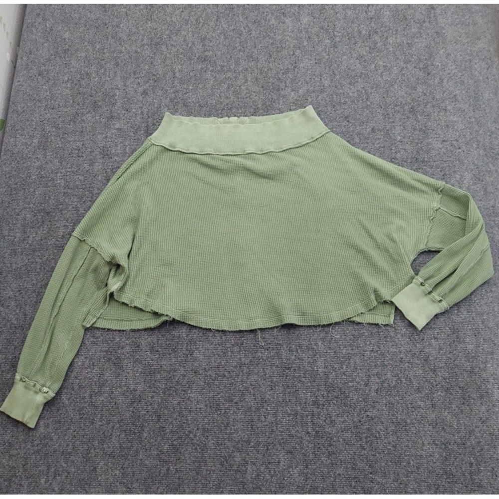 We The Free Sweatshirt Women XS Green Cropped Oversized Relaxed Long Sleeve Mock